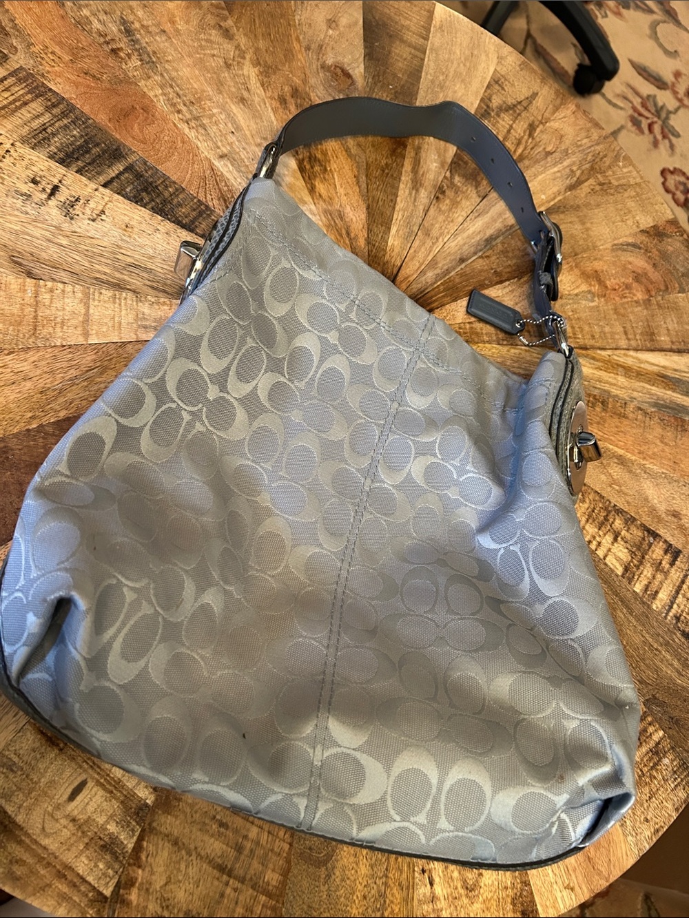 Coach Light Gray Signature Jacquard Shoulder Bag with Dark Strap
